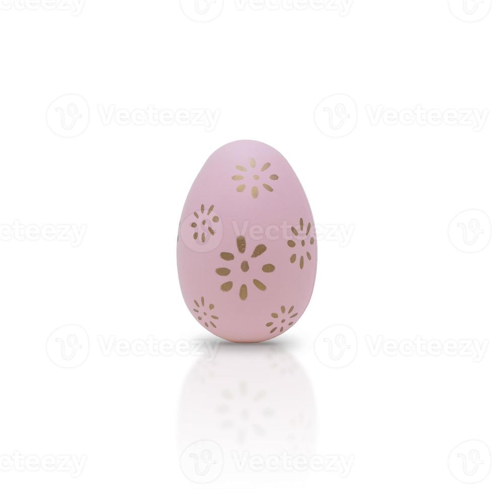 Happy Easter. Beautiful pink egg with different pattern isolated on a white background. photo