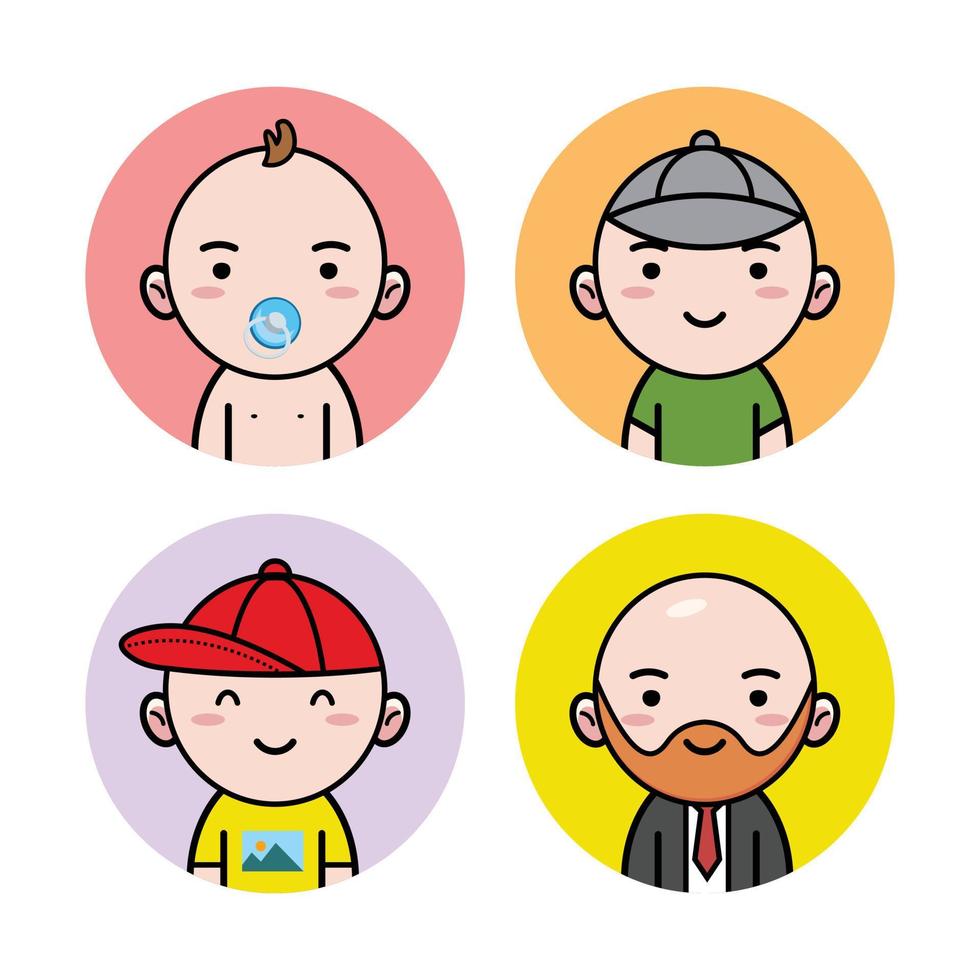 Cartoon man in different age flat illustration vector