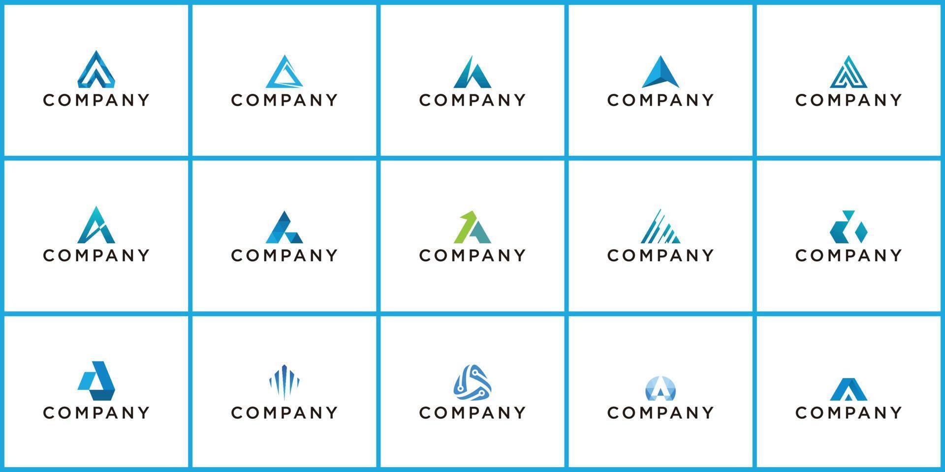 Set of technology letter A dot logo design . initial A for symbol tech, internet, system, Artificial Intelligence and computer. inspiration logo design vector