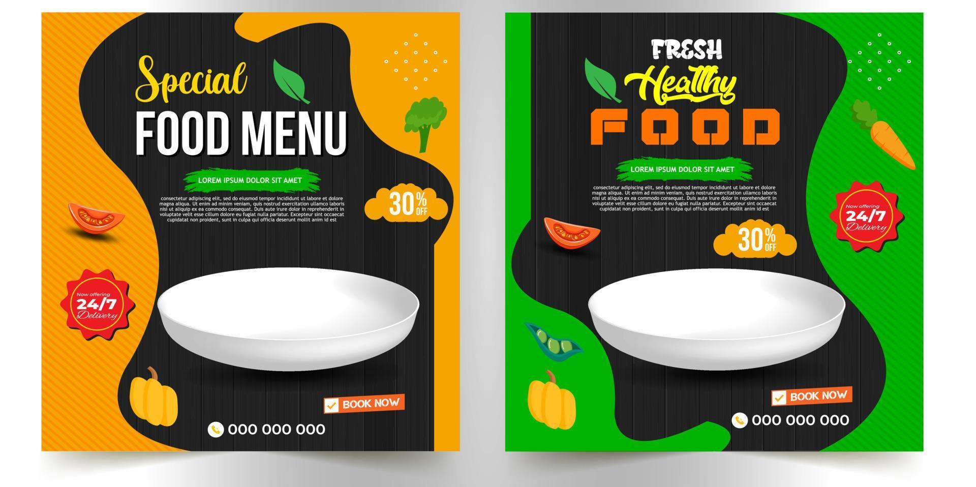 Delicious Fast Food Pizza Poster. social media post template Banner, Restaurant discount food Burger Flyer Design, Todays Menu snake Chinese meal ad Template, vector