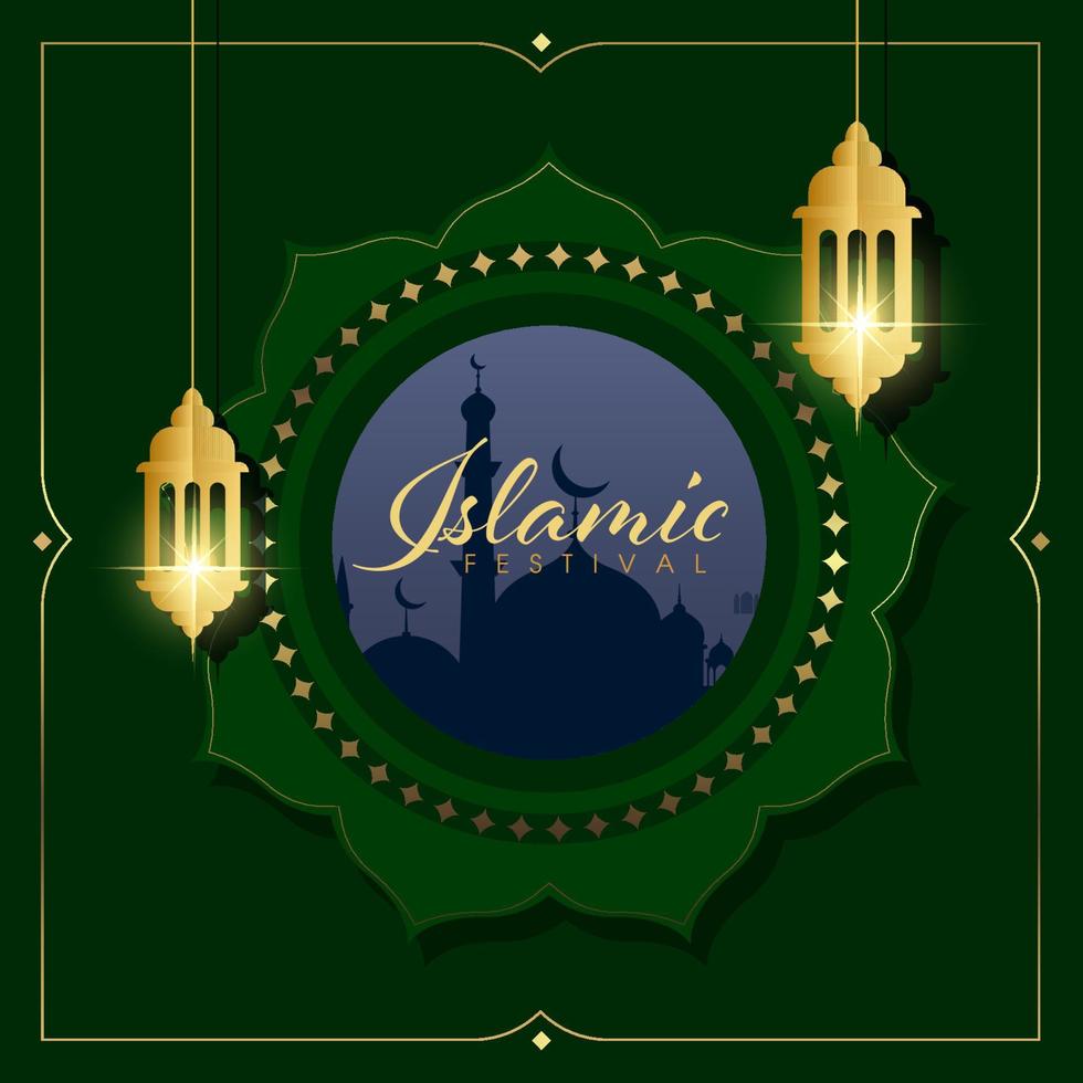 diseño de tarjeta de felicitación de ramadan kareem con caligrafía islámica de arte mandala, afiche islámico de ramadan 'fondo de ramadan kareem con hermosos faroles minero de mezquita y pancarta árabe islámica. vector