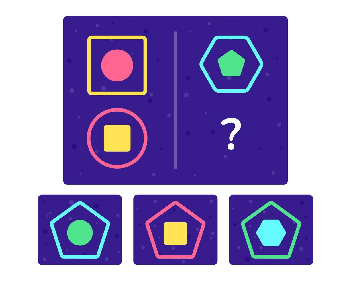 Educational logic game for kids. Development of logic iq. Visual intelligence, mind games. Geometric figure. Vector illustration.