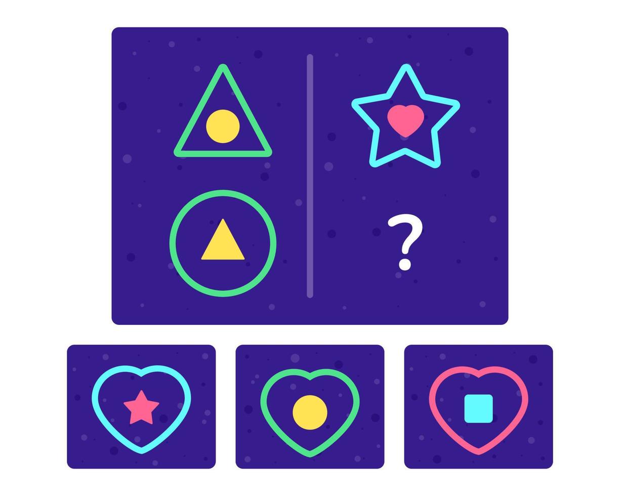 Educational logic game for kids. Development of logic iq. Visual intelligence, mind games. Geometric figure. Vector illustration.