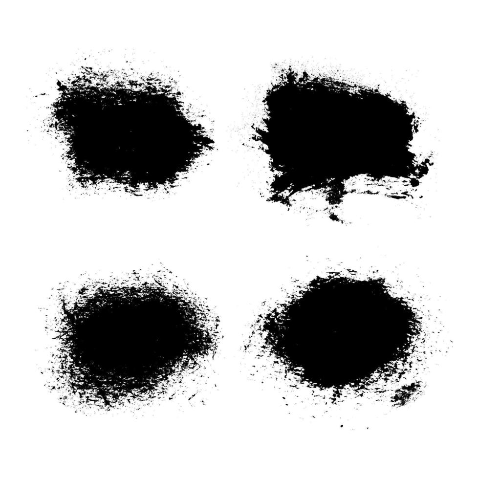 Vector set of black paint, brushes, ink brush, stroke, stain on white background.