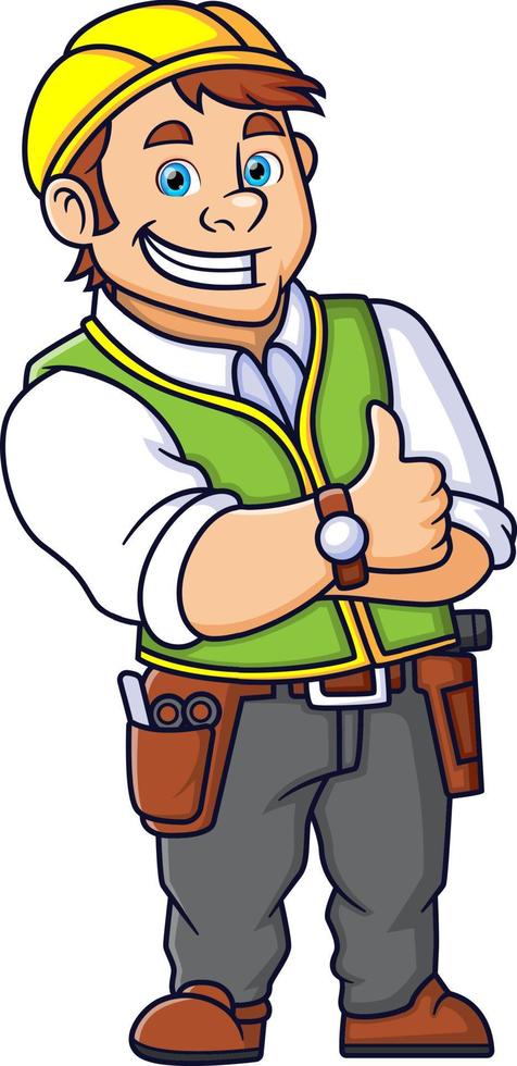 Cartoon of construction worker with thumb up hand vector