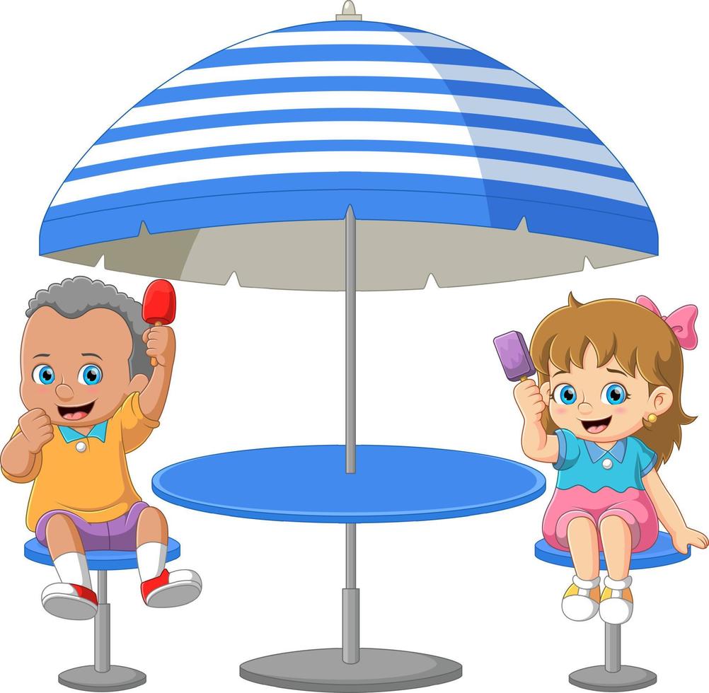 A boy and girl sitting and enjoying ice cream vector
