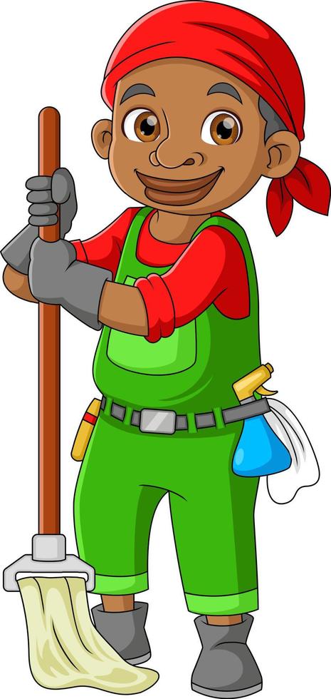 A African man works as a professional cleaning service vector