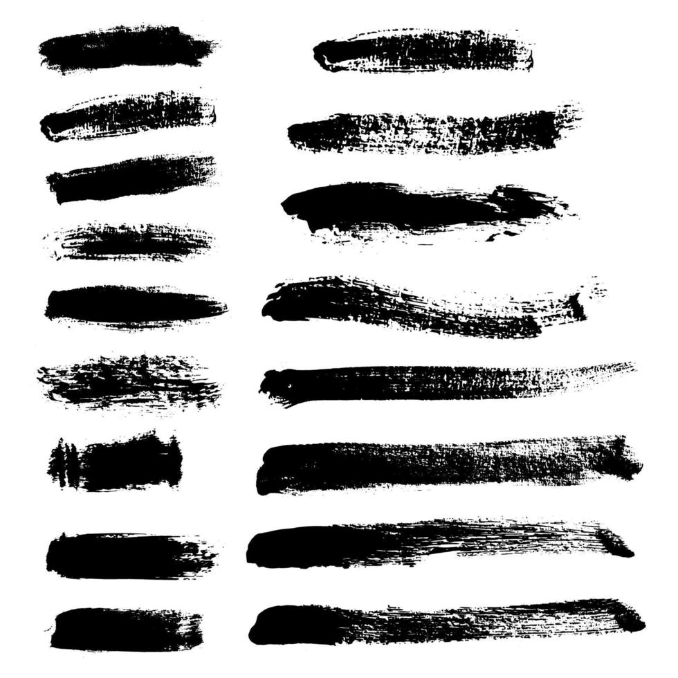 Vector brush strokes, Paint brush set element design. Black ink splatters.