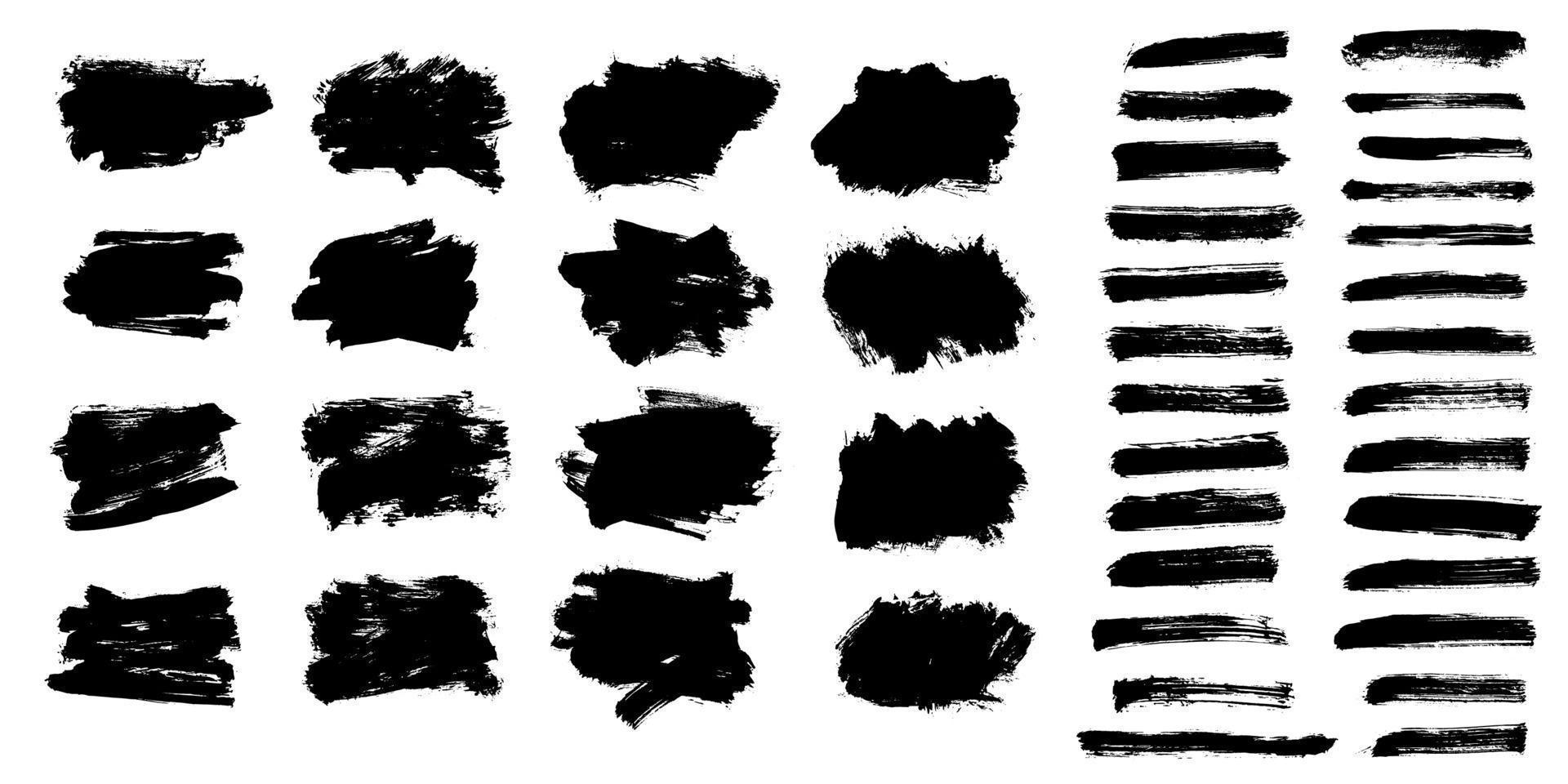 Vector set black brush texture on white background.