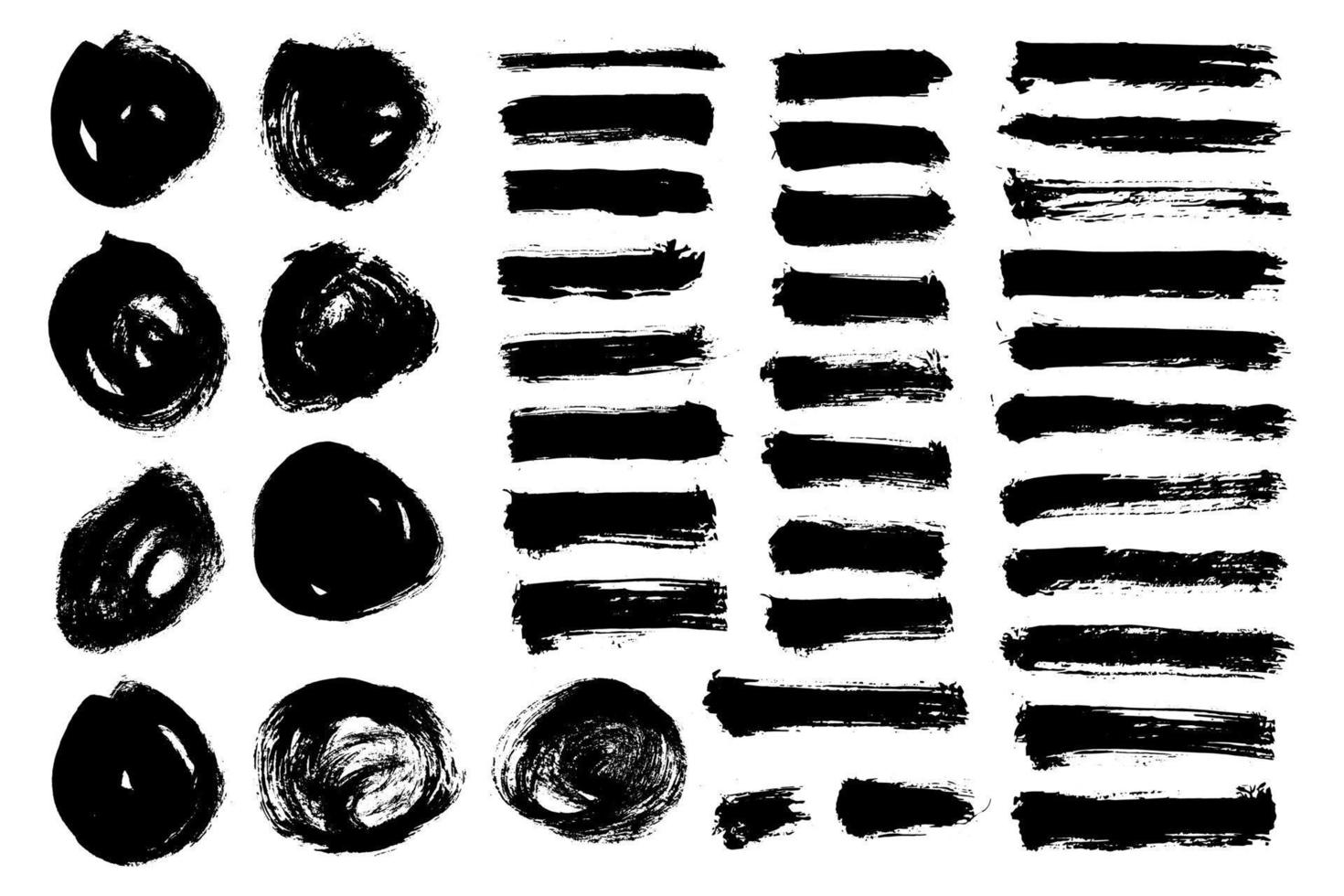 Vector set black paint brush stroke. Black grunge texture brush.