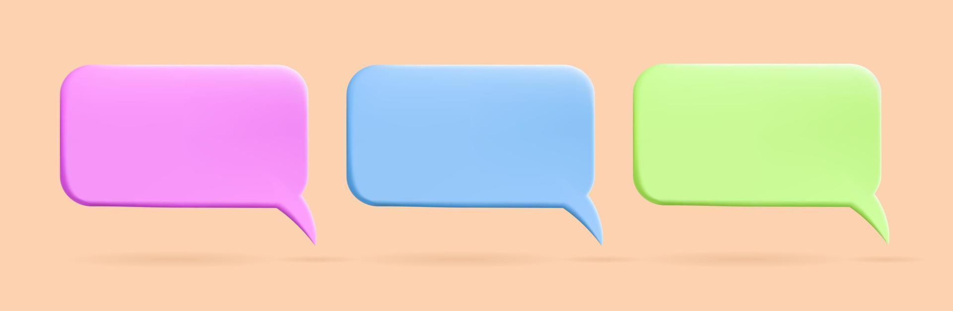 Set of colorful 3D speech bubble icons, isolated on orange background. 3d vector illustration