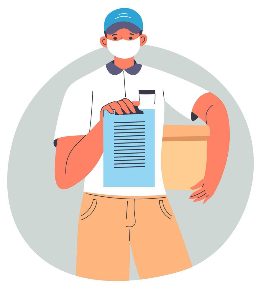 Shipment delivery service, man with parcel box vector