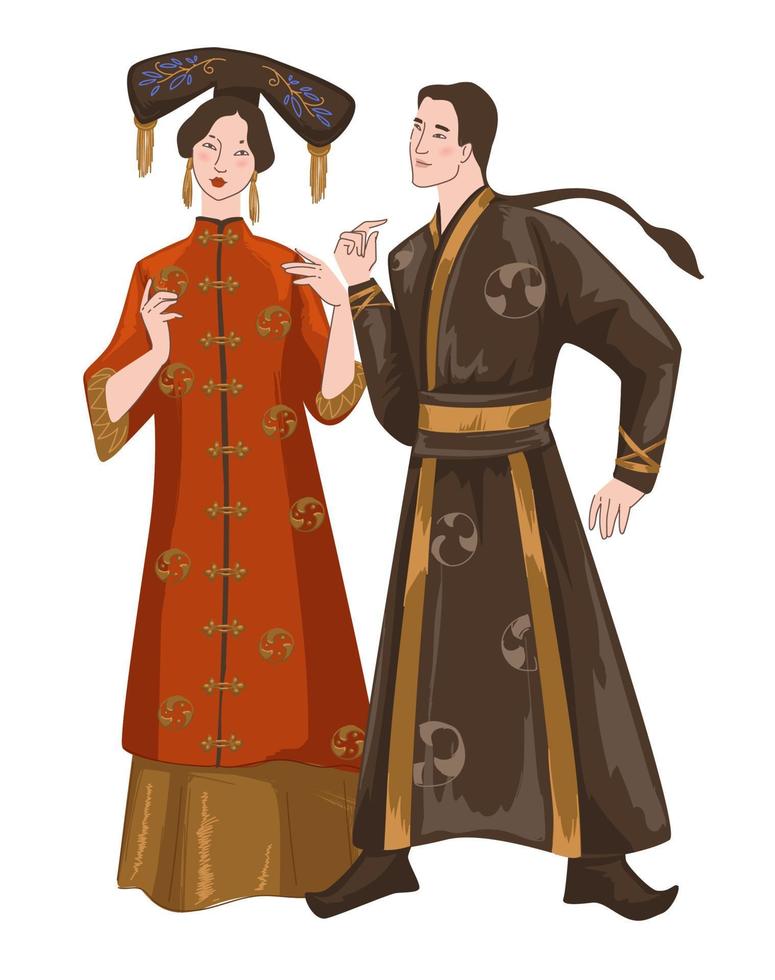 gente china, hombre y mujer vistiendo ropa vector