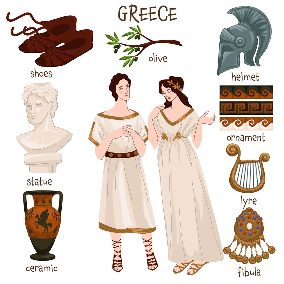 Ancient greece, people and personal belonging vector