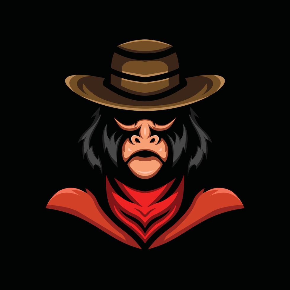monkey cowboy head illustration vector