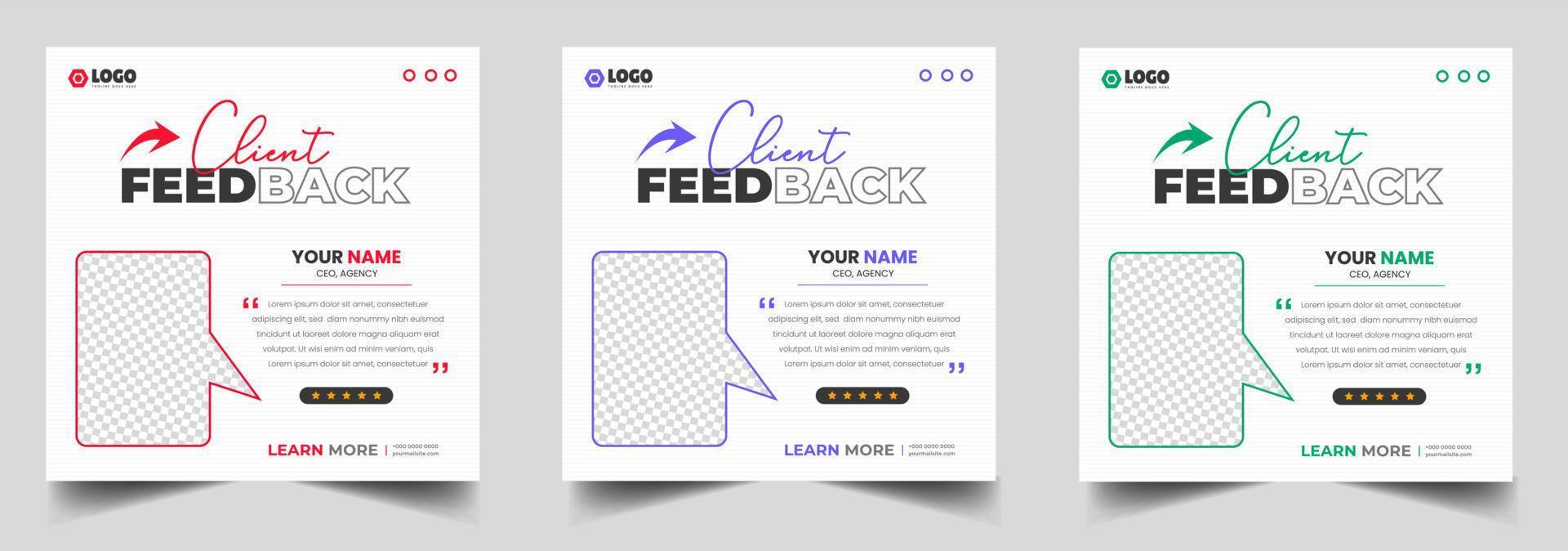 client feedback social media post banner. Customer feedback testimonial social media post web banner template. client testimonials social media post banner design template with red and blue color. vector