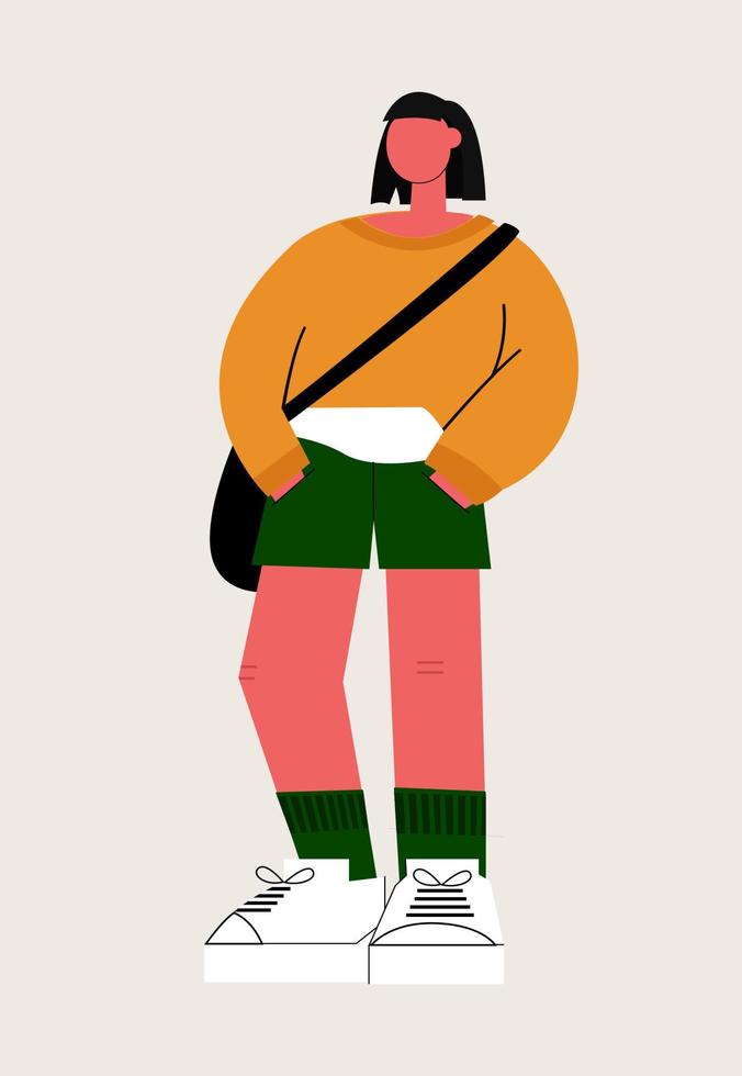 ilustración de una chica de moda. Personaje plano vector