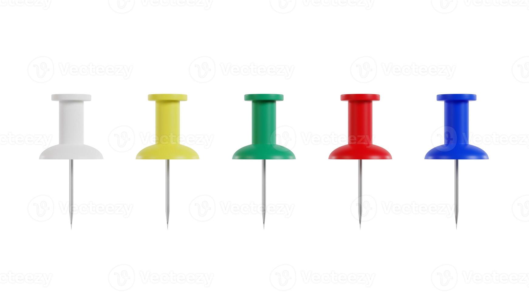 3D rendering Collection of Various Color Push Pins on White Back photo