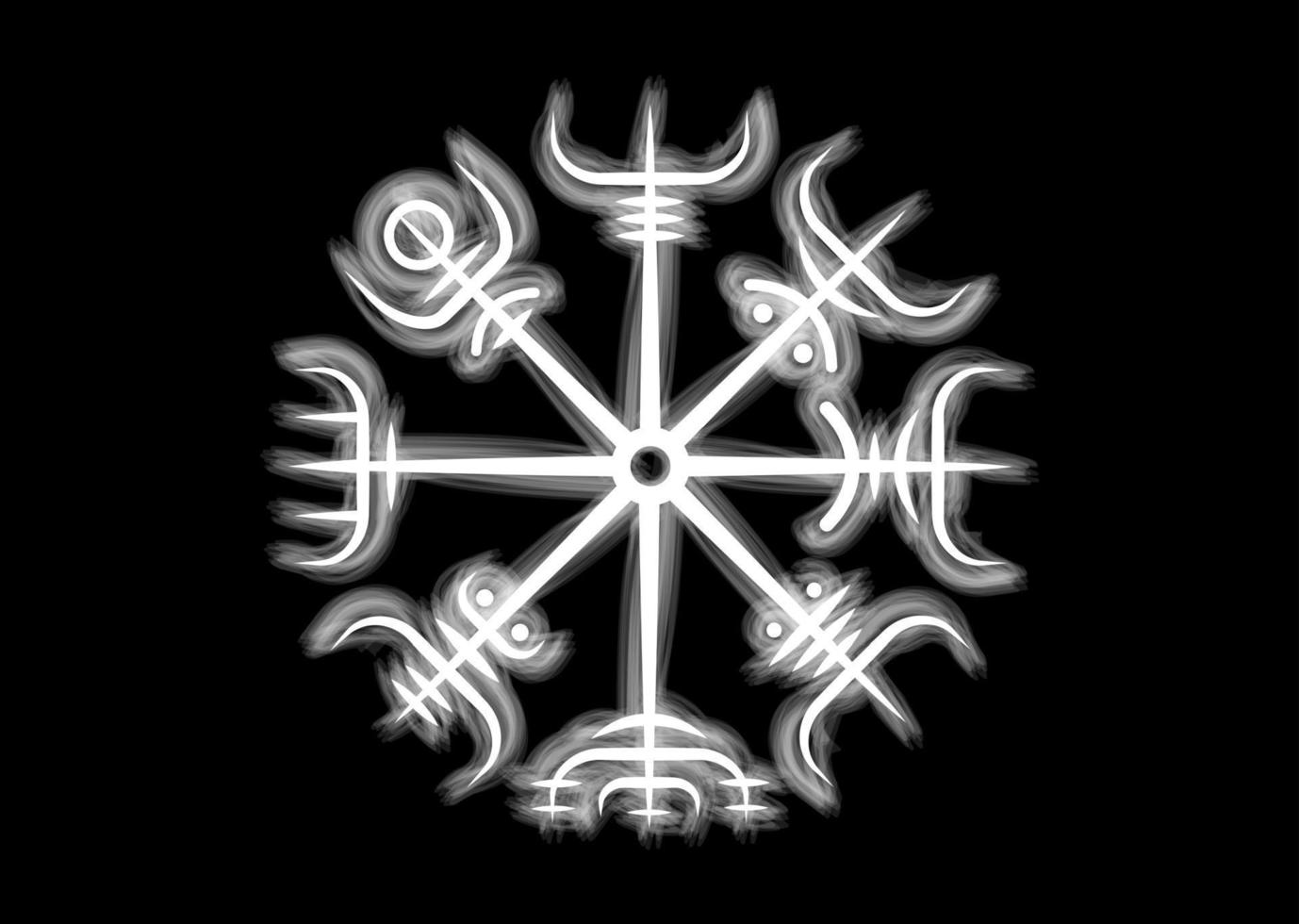 Viking Pagan Compass, Vegvisir Wind rose, navigation runic compass, Norse Mythology. Protective talisman for travelers. Magical Navigator for the wandering. Vector white tattoo isolated on black