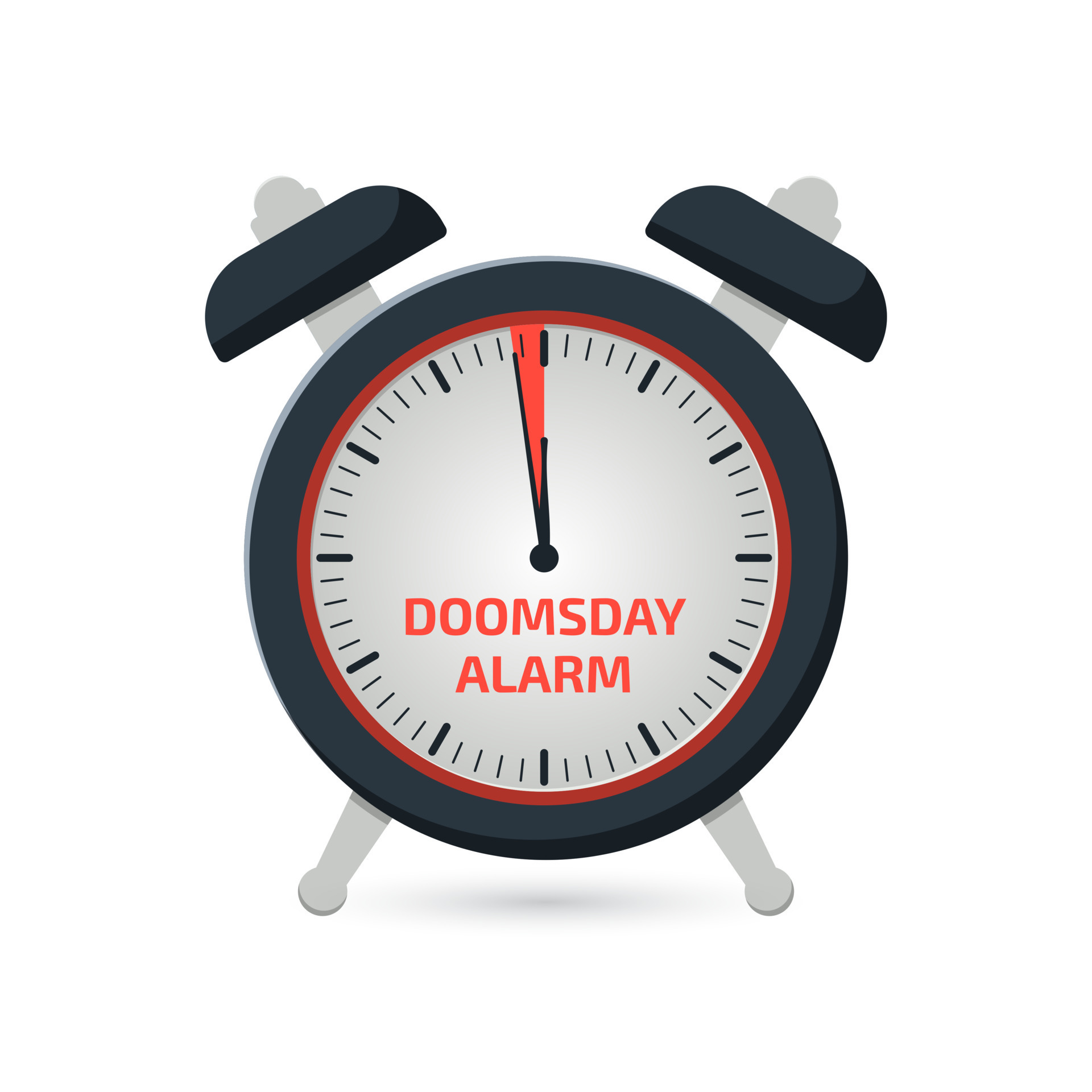 Doomsday alarm poster. Doomsday clock. 100 seconds to midnight. Symbol