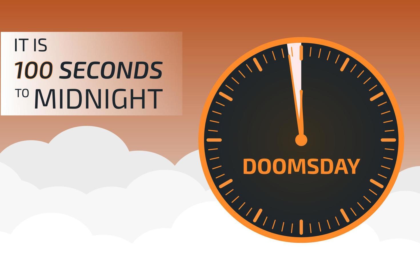 It is 100 seconds to midnight banner. Doomsday alarm poster. Doomsday clock. Symbol of global catastrophe, apocalypse sign. vector