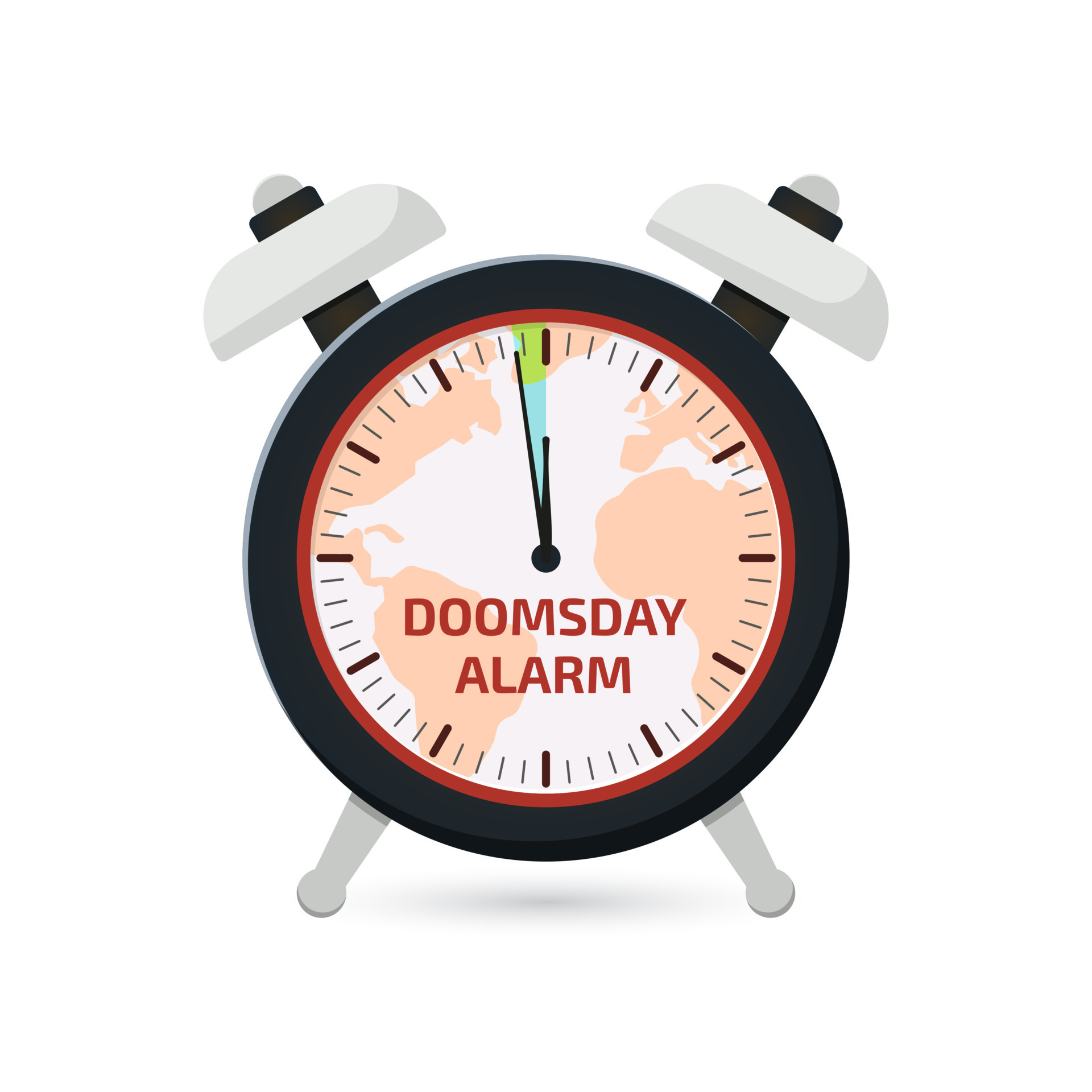 Doomsday alarm poster. Doomsday clock. 100 seconds to midnight. Symbol 
