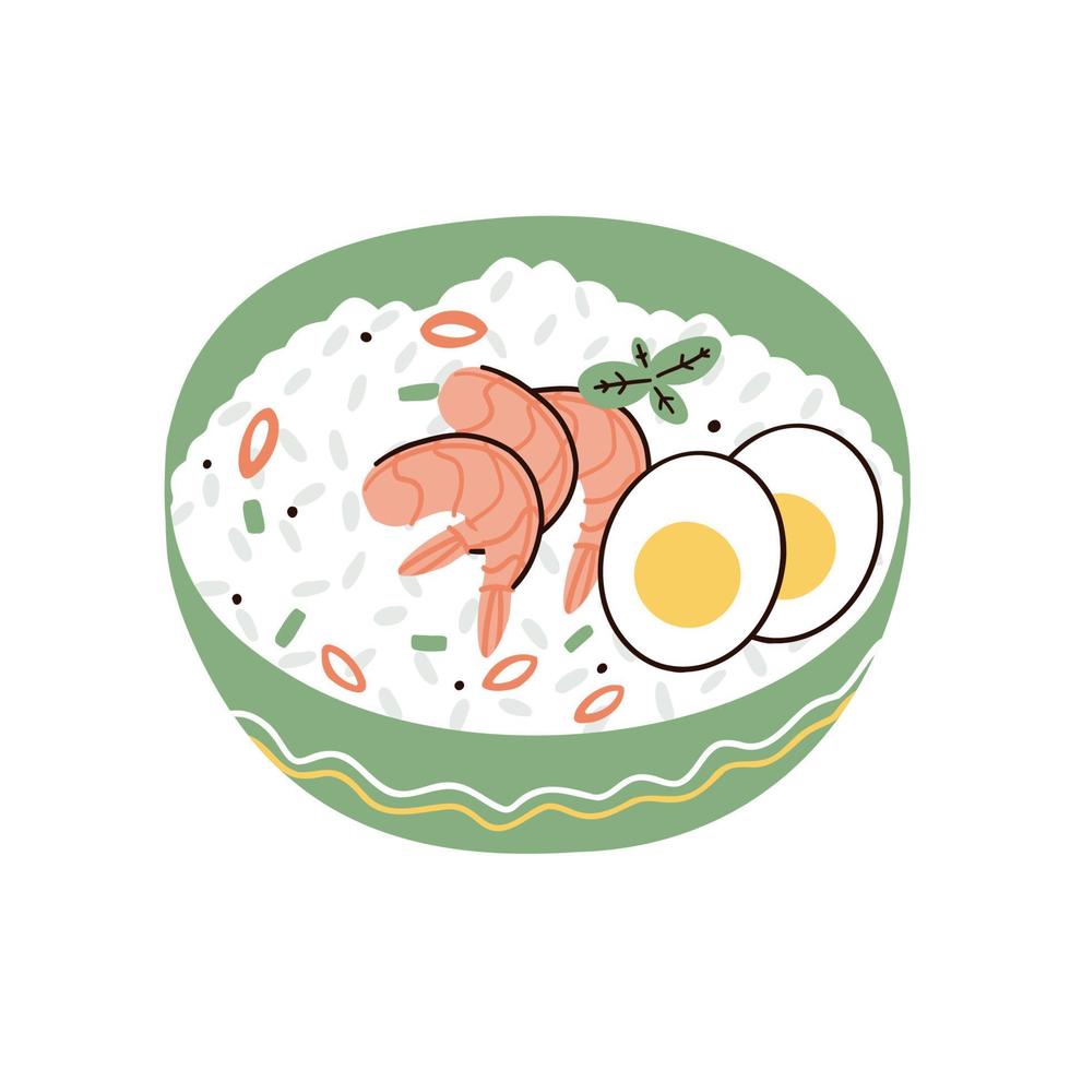 arroz con gambas. ilustración vectorial dibujada a mano en estilo plano vector