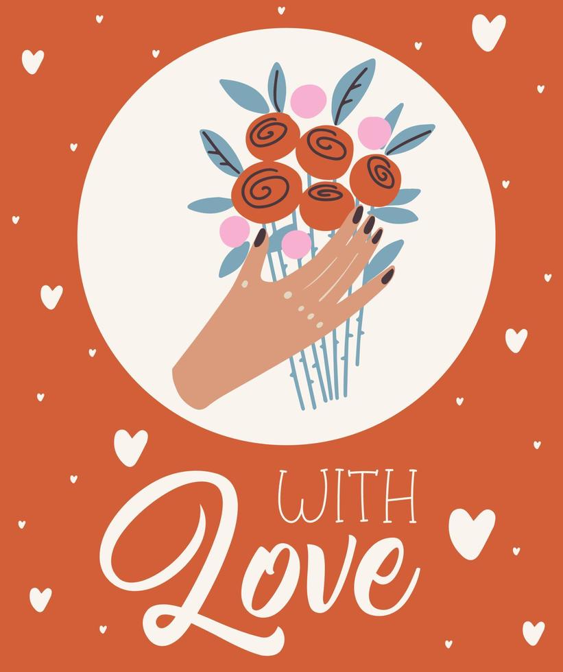 Hand drawn illustration valentine's day card with text with Love vector