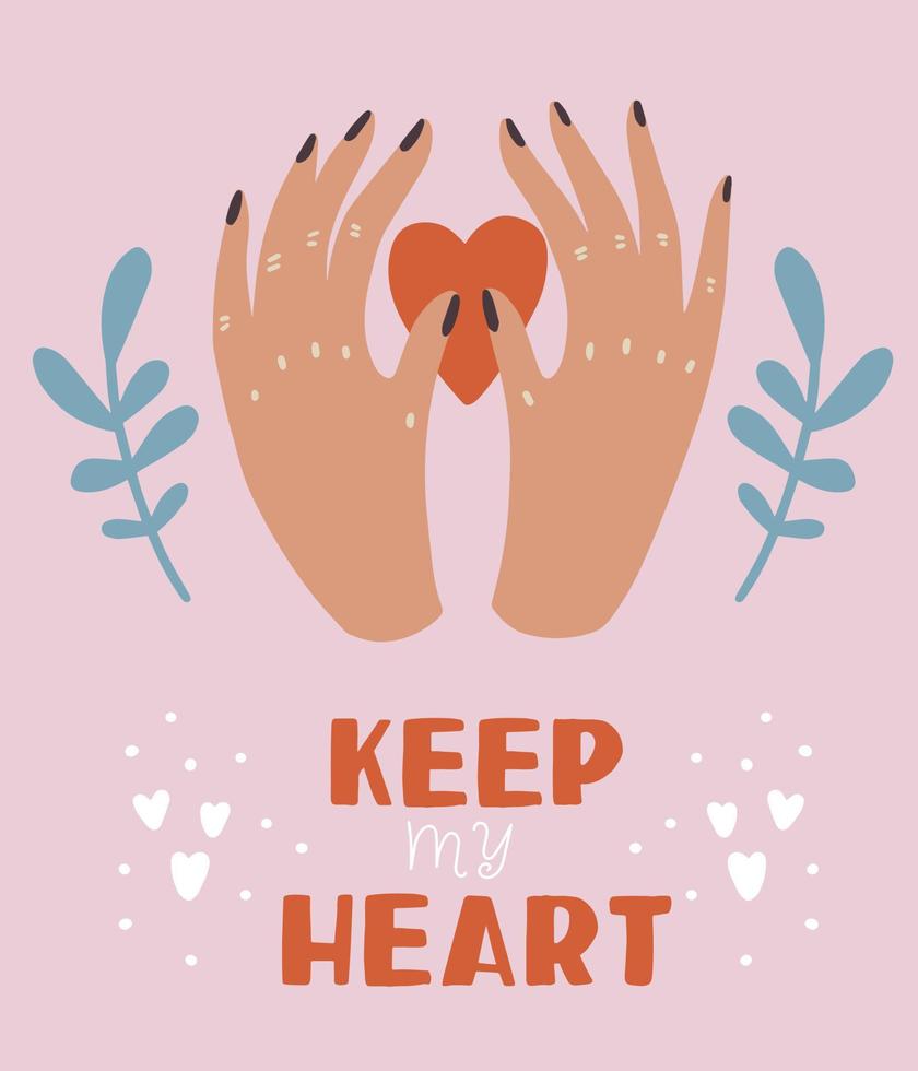 Hand drawn illustration valentine's day card with text keep my heart vector