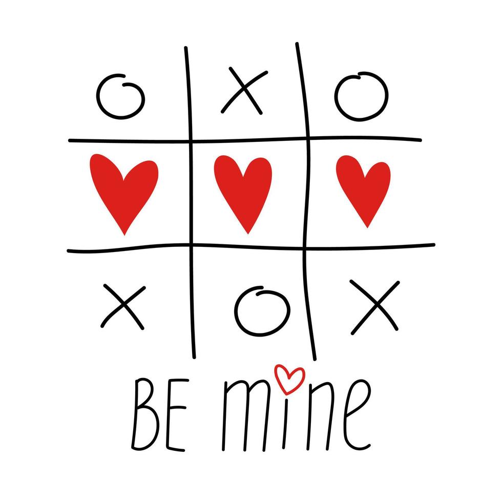 Tic tac toe game with criss cross and red heart sign mark XOXO. vector