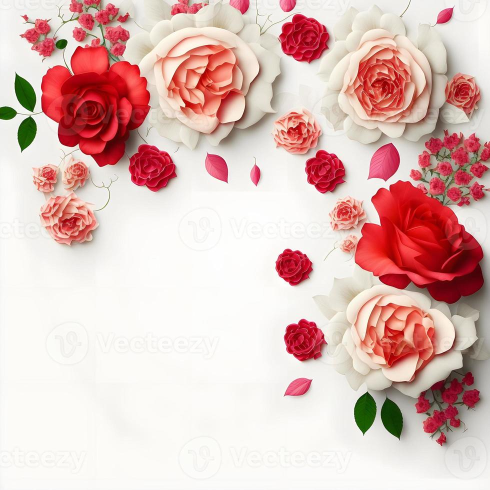 A stunning image featuring a red and pink rose flower with a blank space in the middle, perfect for adding text or overlaying graphics. This photo is ideal for use on social media, websites