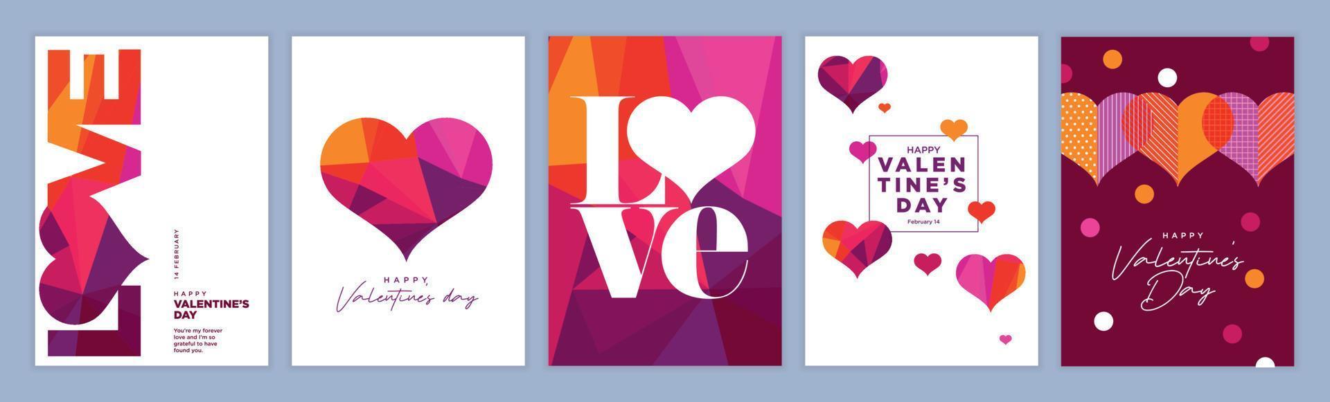 conjunto de tarjetas de felicitación del día de san valentín. conceptos de ilustración vectorial para fondo, tarjeta de felicitación, sitio web y banner de sitio web móvil, banner de medios sociales, material de marketing. vector