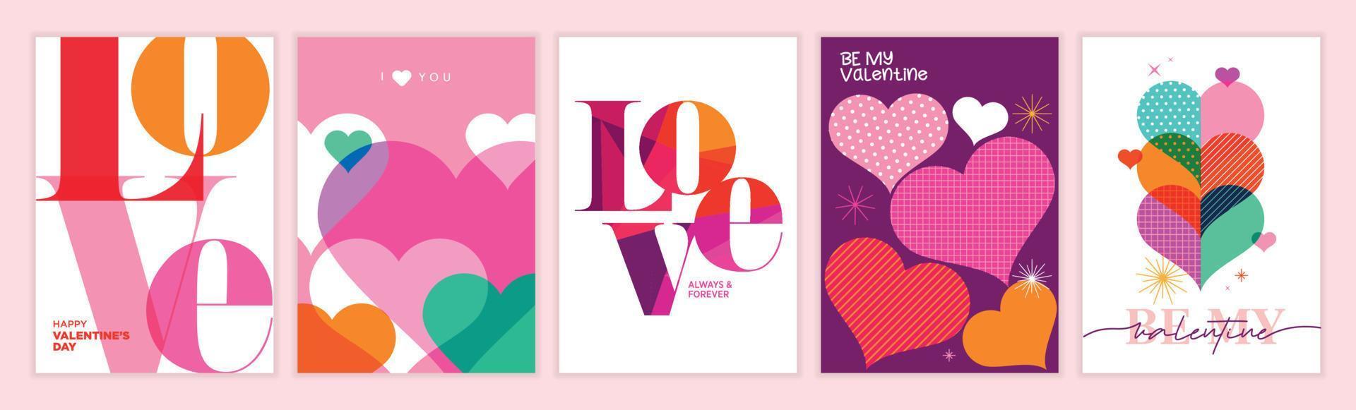 conjunto de tarjetas de felicitación y pancartas del día de san valentín. conceptos de ilustración vectorial para fondo, tarjeta de felicitación, sitio web y banner de sitio web móvil, banner de medios sociales, material de marketing. vector