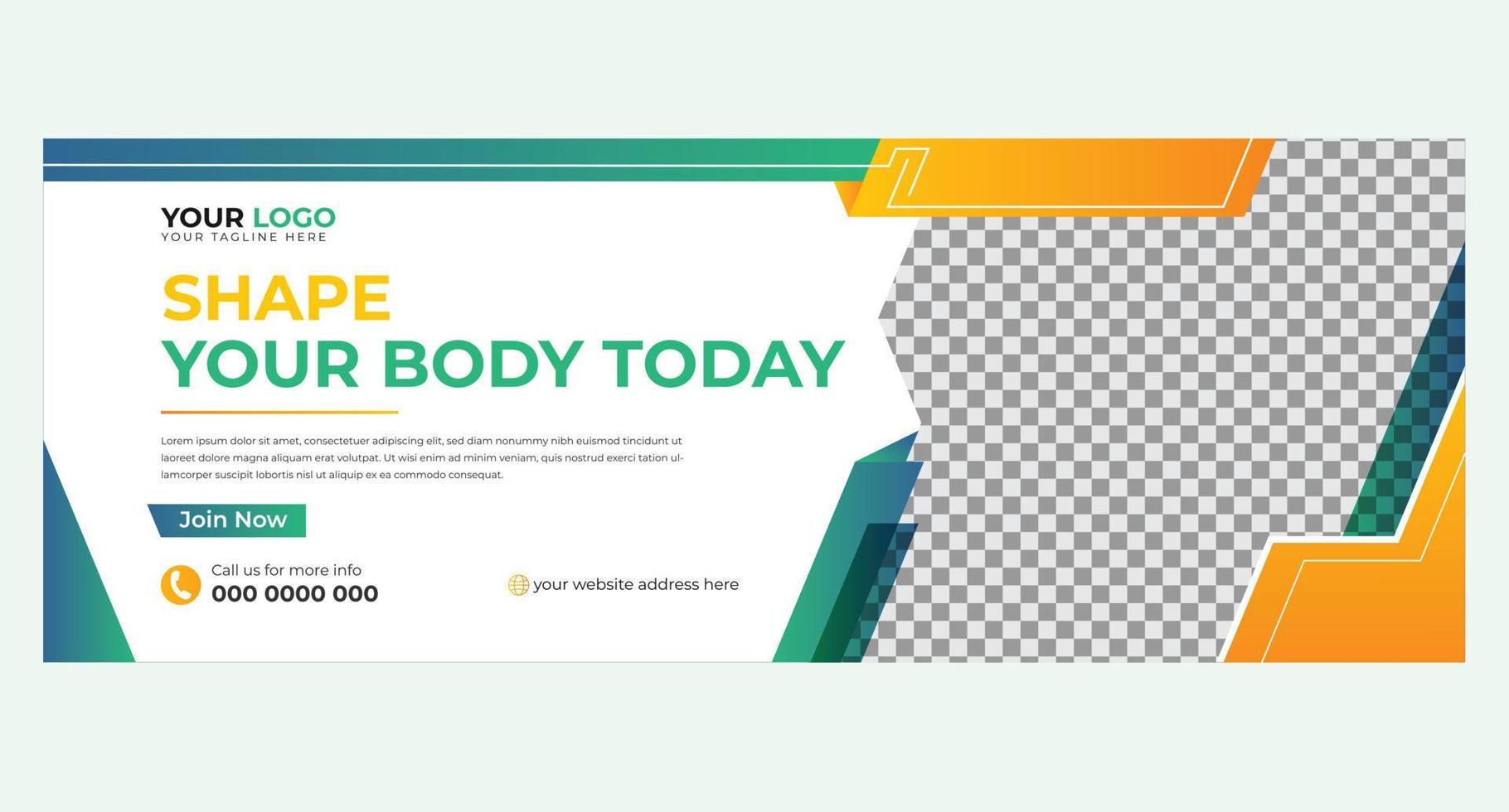 Fitness gym workout sports yoga facebook cover post and web banner design for digital marketing company. vector