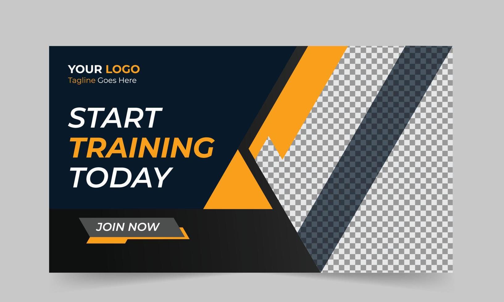 Gym fitness training exercise  thumbnail design for any videos and web banner template Premium Vector. Customizable Video cover photo design for social media vector