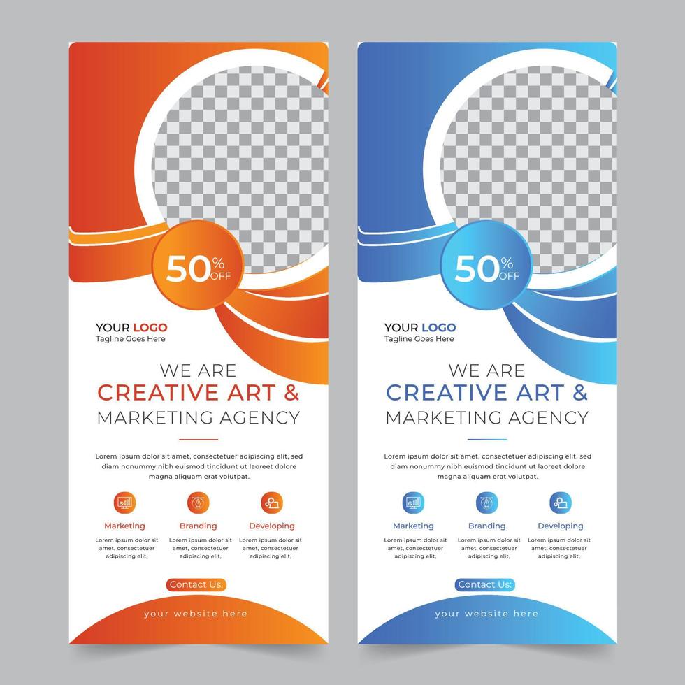 Modern corporate business rollup banner stand and x banner template vector design. Creative business roll up banner design for marketing agency.
