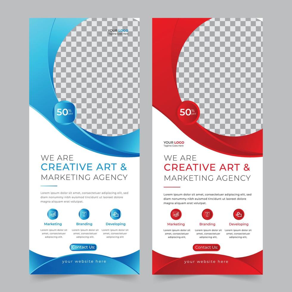 Modern corporate business rollup banner stand and x banner template vector design. Creative business roll up banner design for marketing agency.