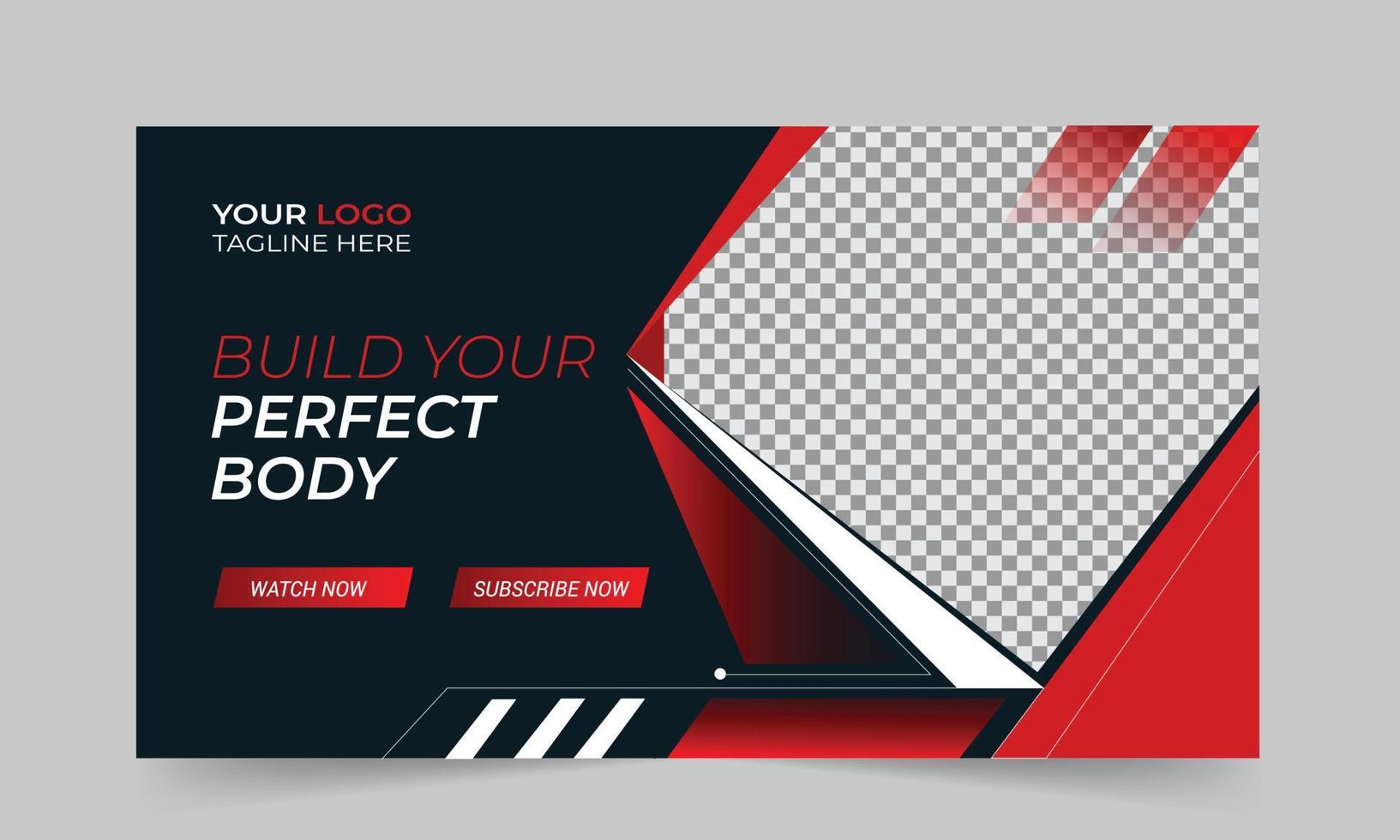 Gym fitness training exercise  thumbnail design for any videos and web banner template Premium Vector. Customizable Video cover photo design for social media vector