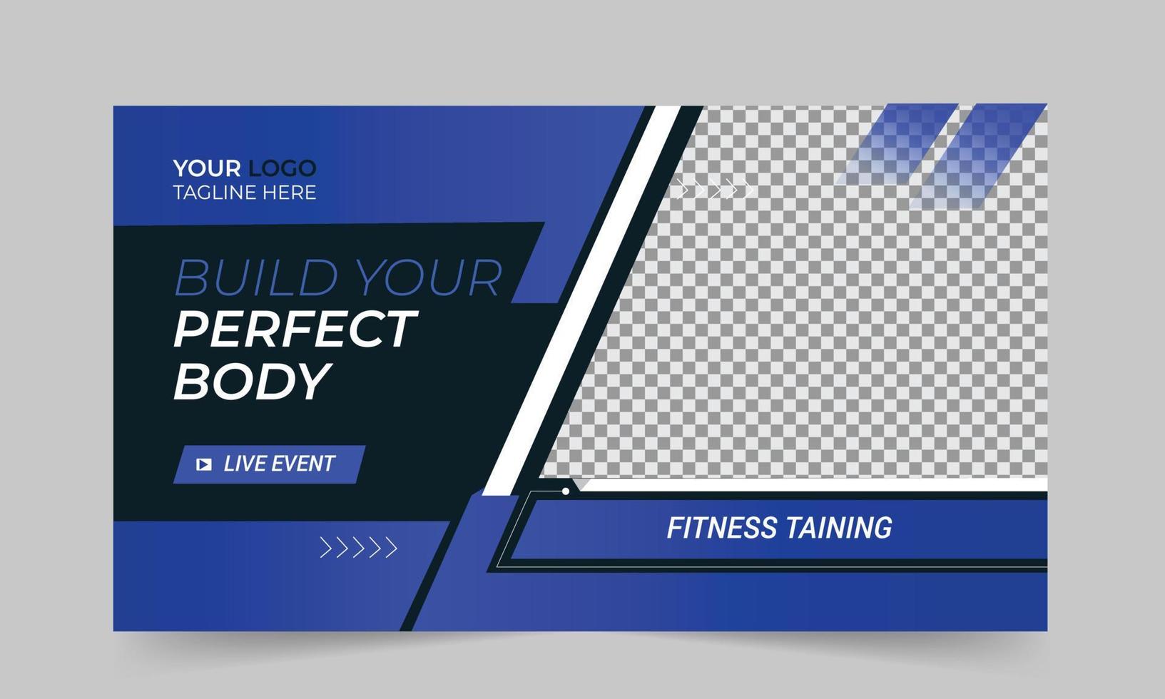 Gym fitness training exercise  thumbnail design for any videos and web banner template Premium Vector. Customizable Video cover photo design for social media vector