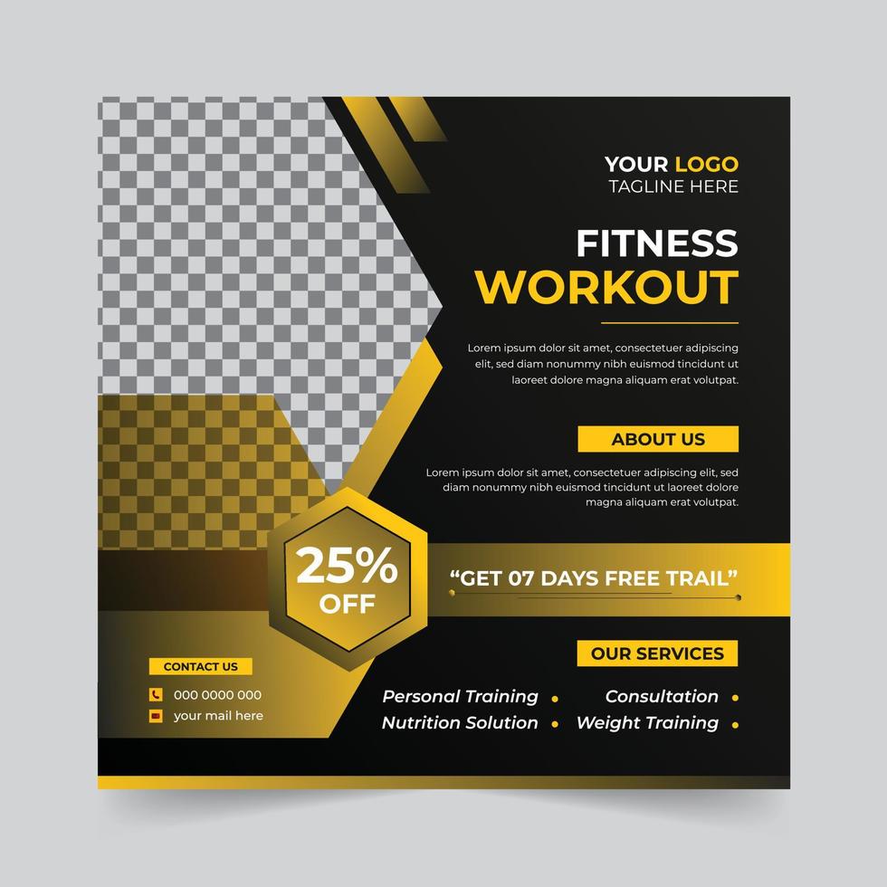 Fitness gym workout sports yoga social media post and web banner design for digital marketing agency. vector