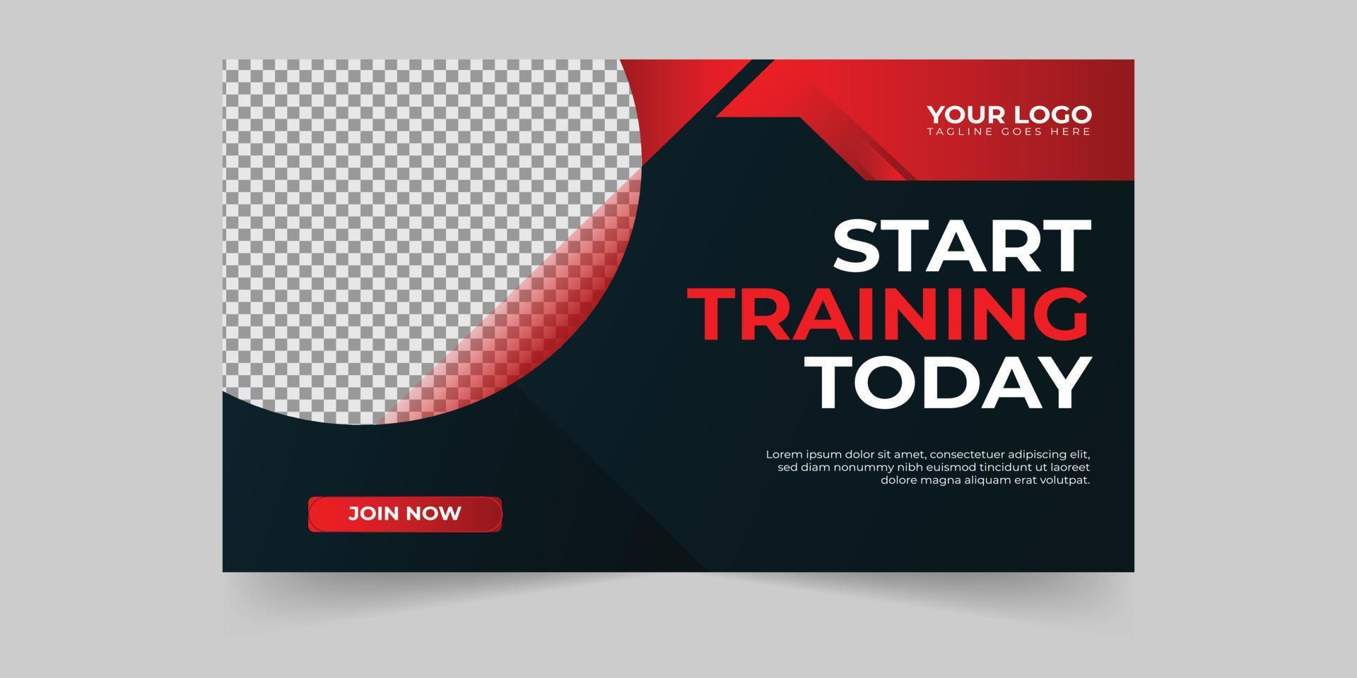 Gym fitness training exercise  thumbnail design for any videos and web banner template Premium Vector. Customizable Video cover photo design for social media vector