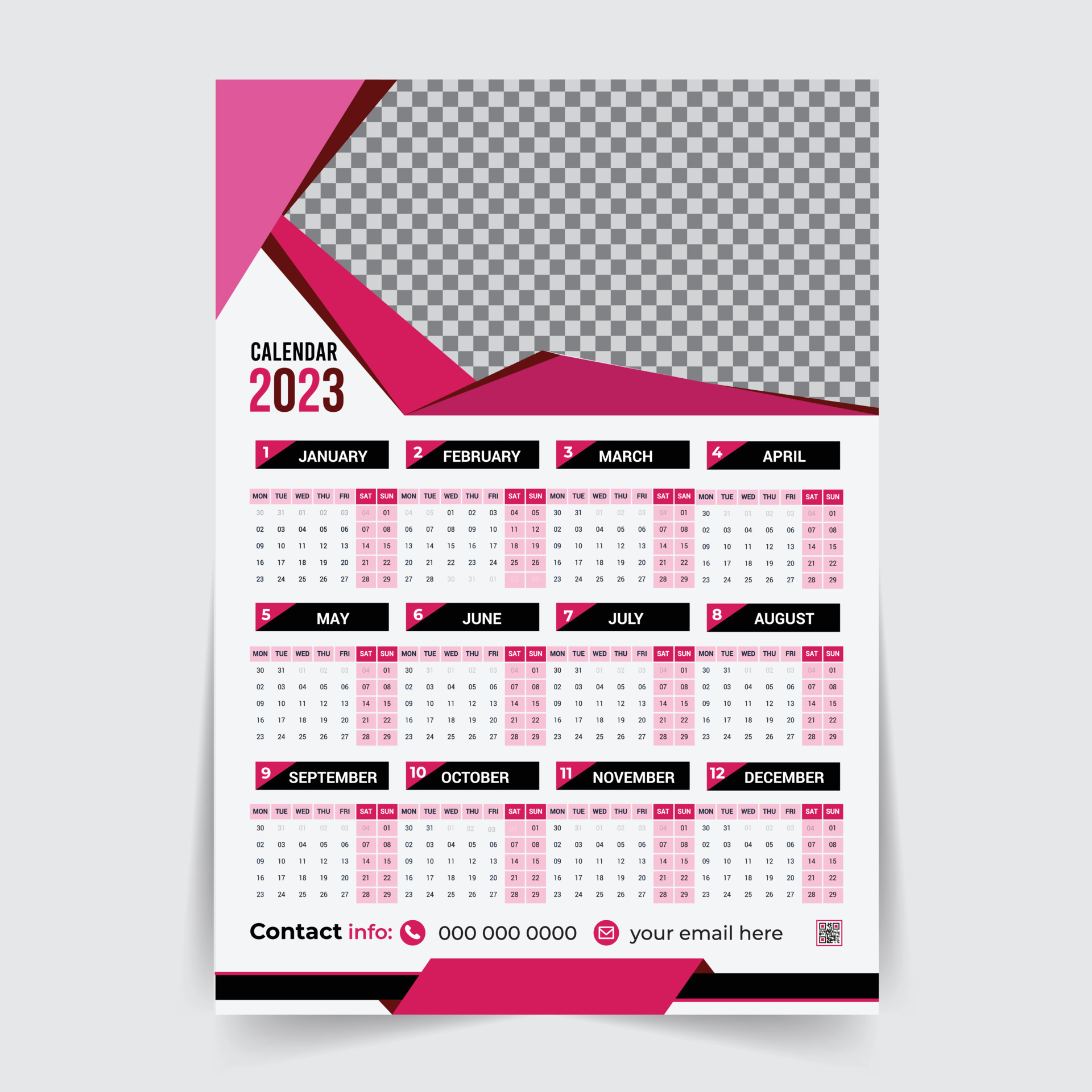 Modern 2023 new year wall calendar design template Vector, Creative