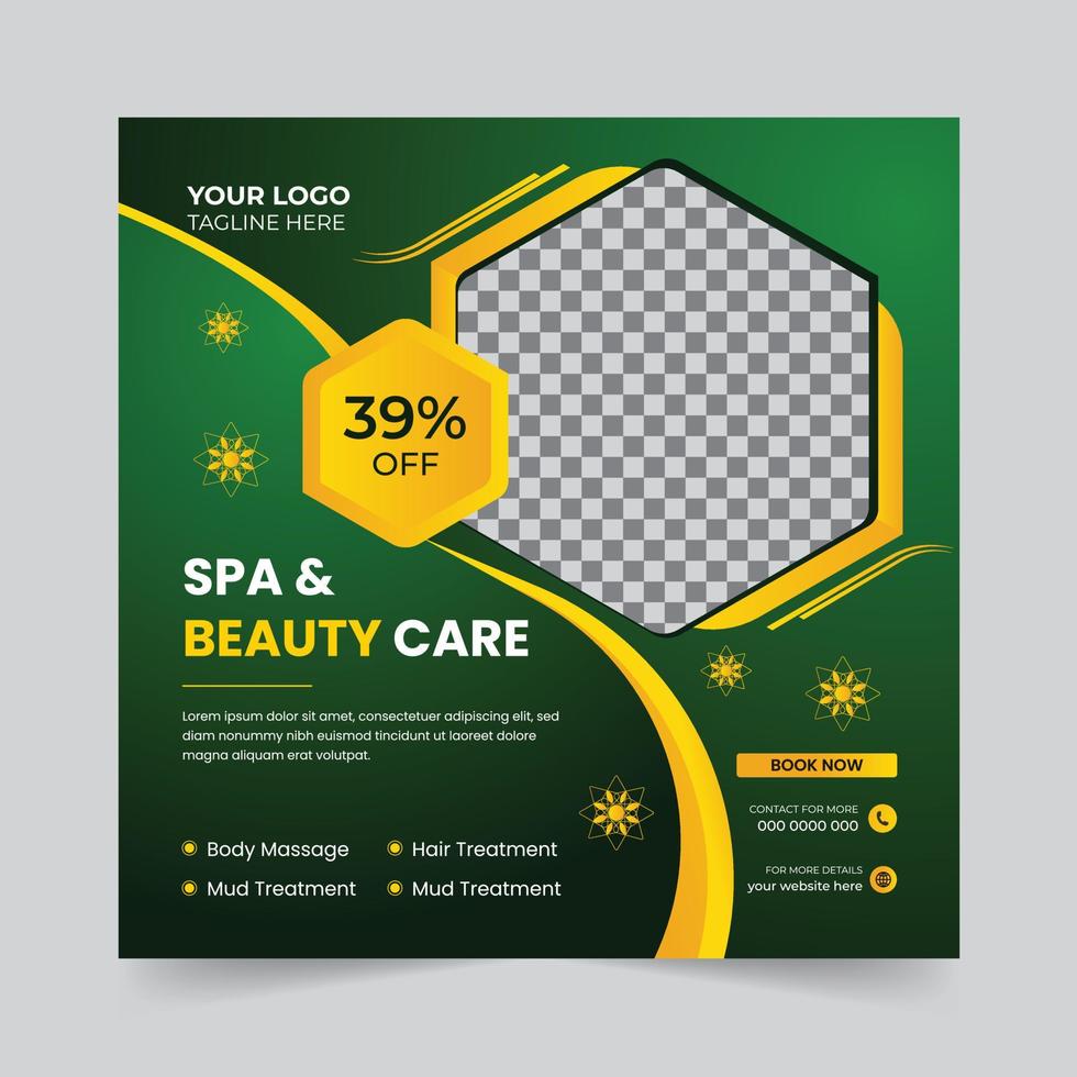 Modern spa beauty center and massage Social media post Square promotion Banner and web internet ads template design. vector