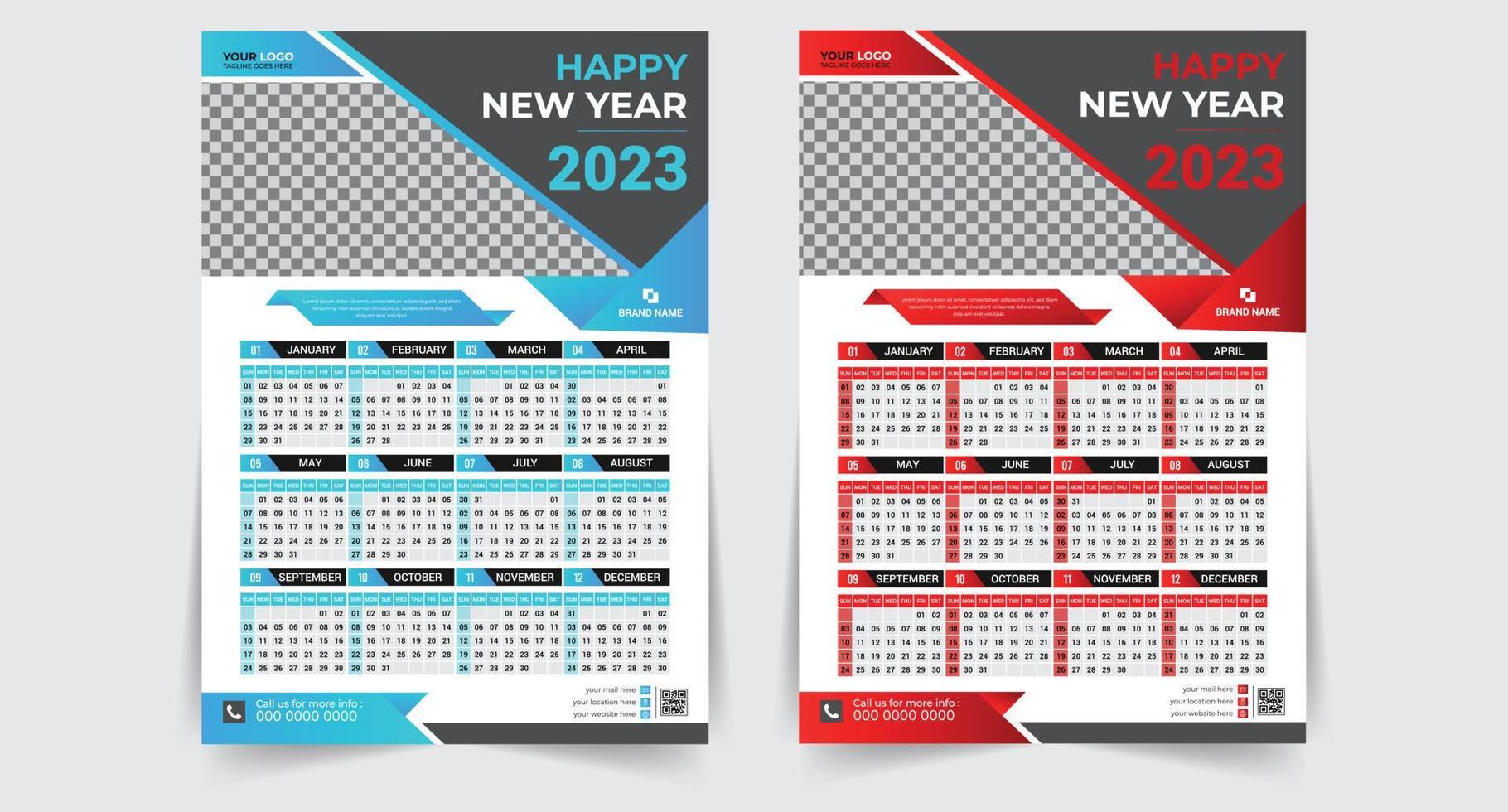 Modern 2023 new year wall calendar design template Vector, Creative high-quality print-ready calendar design template vector