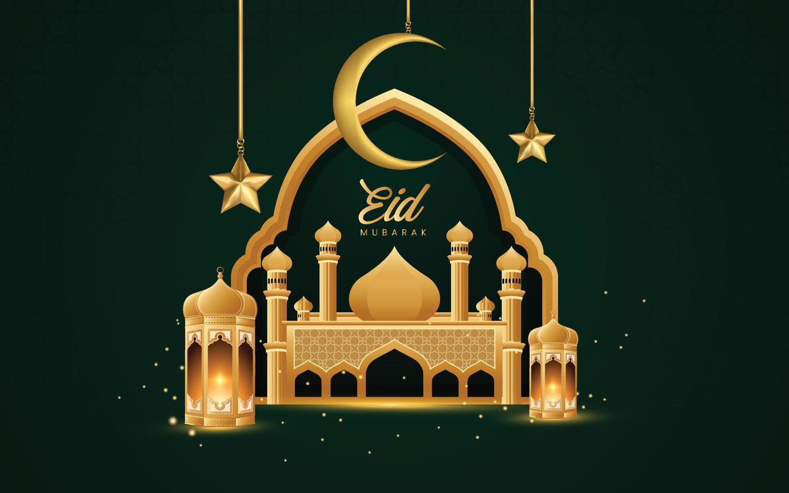 Ramadan Background with Green Color, There are Mosque Shapes, Patterns, and Star and Moon Ornaments that are Suitable for Banners, Header Templates for Websites, and Greeting Cards. vector