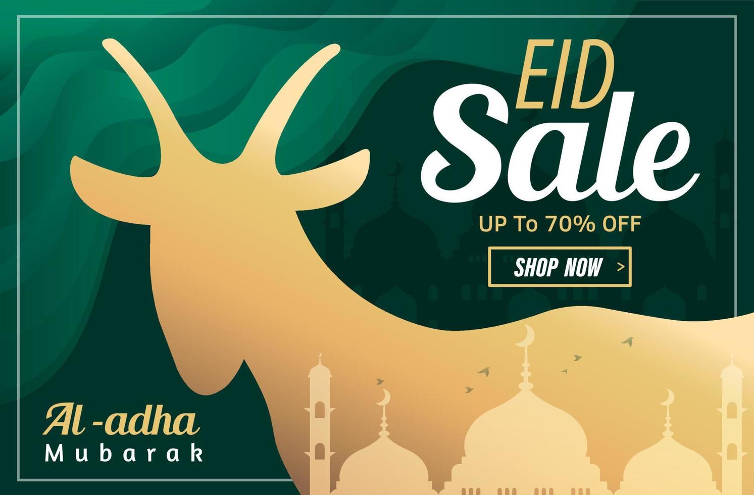 Eid Al-Adha Sale Template Design Promo. Holy Day for Muslims and Islam. Vector Illustration for Sale. the Sacrifice of a Ram. Suitable for Posters, Banners, Web Campaigns, and Greeting Cards.