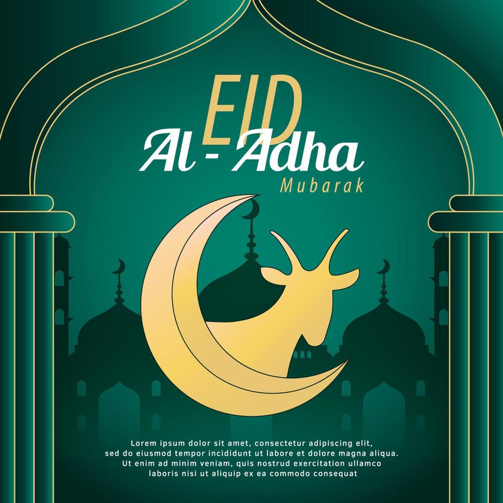 Eid Al-Adha Template Design. Holy Day for Muslims and Islam. Vector illustration of Goat and Moon. Suitable for Posters, Banners, Web Campaigns, and Greeting Cards.
