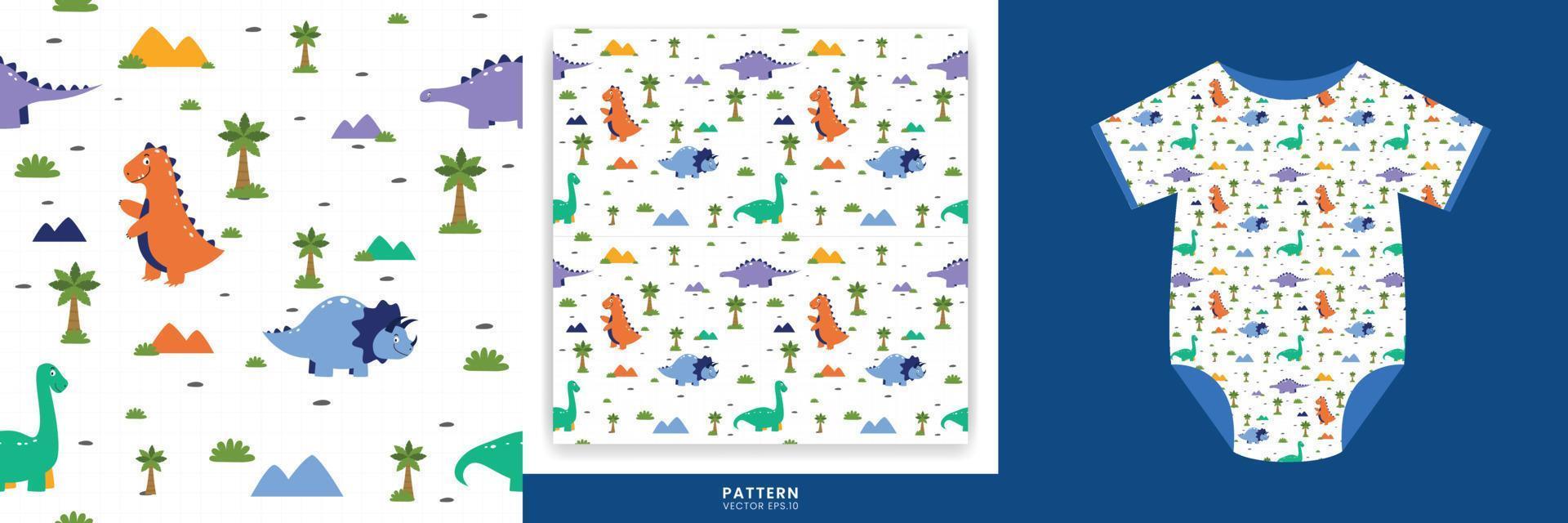 Pattern Seamless Colorful Cute Dinosaur Illustration Template Design Suitable for Children's Design. vector