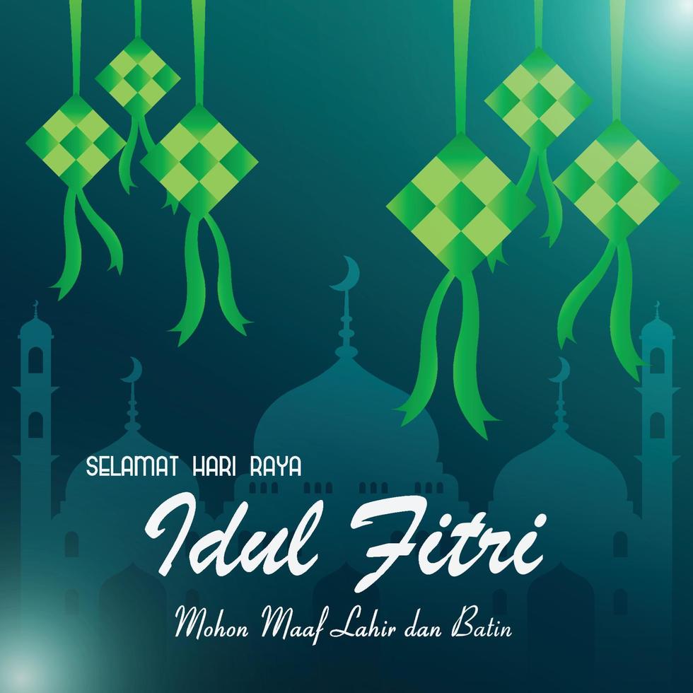 selamat idul fitri, aidil fitri conjunto de ketupat y traducción de la mezquita feliz eid mubarak, el célebre día islámico. vector