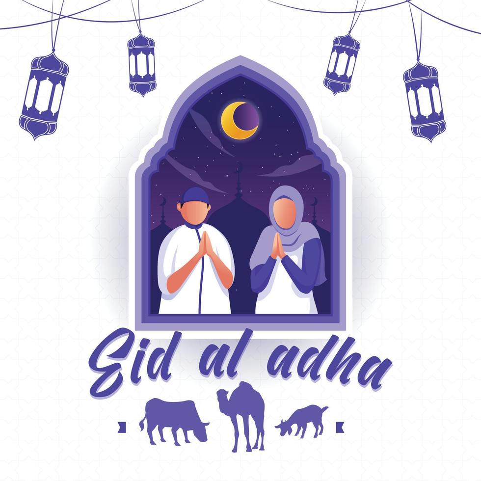 Happy Eid Al-Adha Template Design. Holy Day for Muslims and Islam. Vector illustration. Suitable for posters, banners, web campaigns and greeting cards.